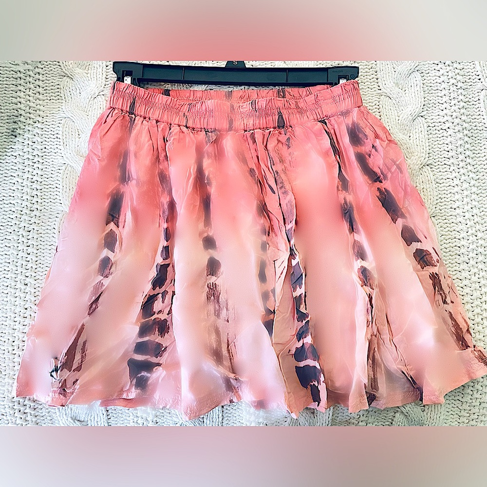 American Eagle Pink Ombré & Brown Tie Dye Layered Flowy Short Casual Mini Skirt